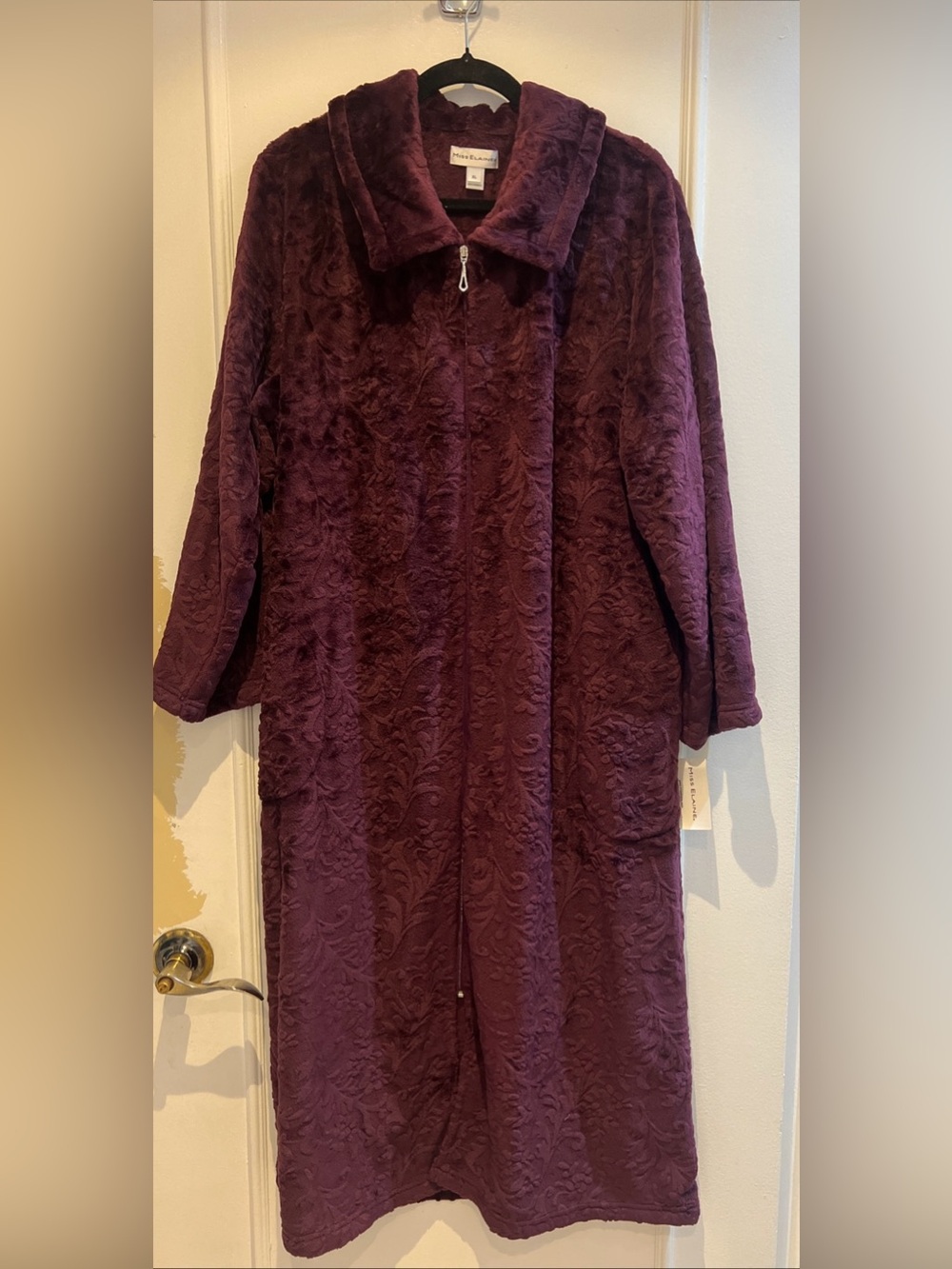 MISS ELAINE Fleece Long Robe AUBERGINE XL